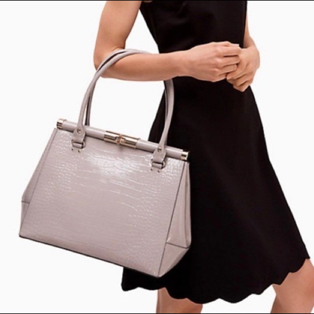 NWT Kate Spade Constance Knightsbridge Embossed Croc Leather Handbag Soft Taupe